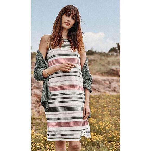J JILL Shift Tank Striped Dress SMALL Multicolor Beach Coastal Cotton Modal - Picture 1 of 9